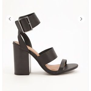 Faux Leather Ankle Strap Block Heels